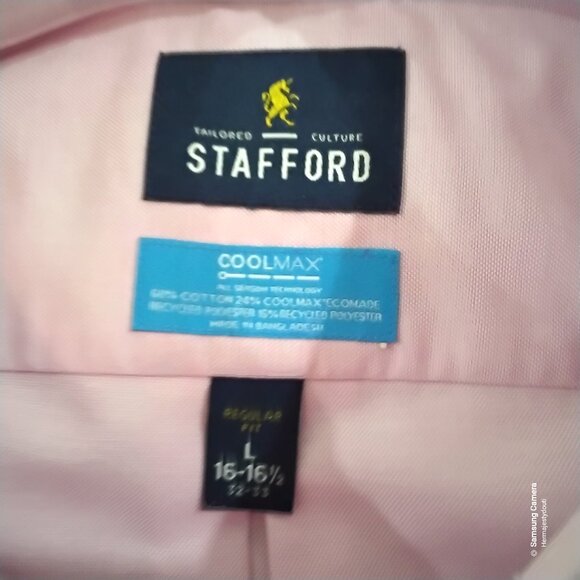 Stafford Men CoolMax Light Pink Long Sleeve Button Down Shirt NWT Sz. 16 - 161/2 - Picture 3 of 7
